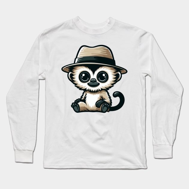 Stylish Gibbon with Hat Long Sleeve T-Shirt by CreativeArtss